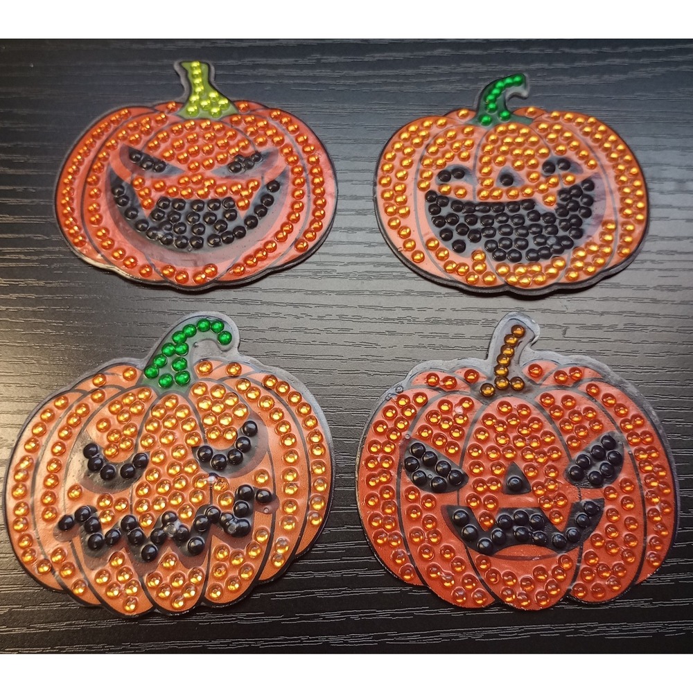Set Of 4 Diamond Painted‎ Halloween Jack O' Lantern Magnets